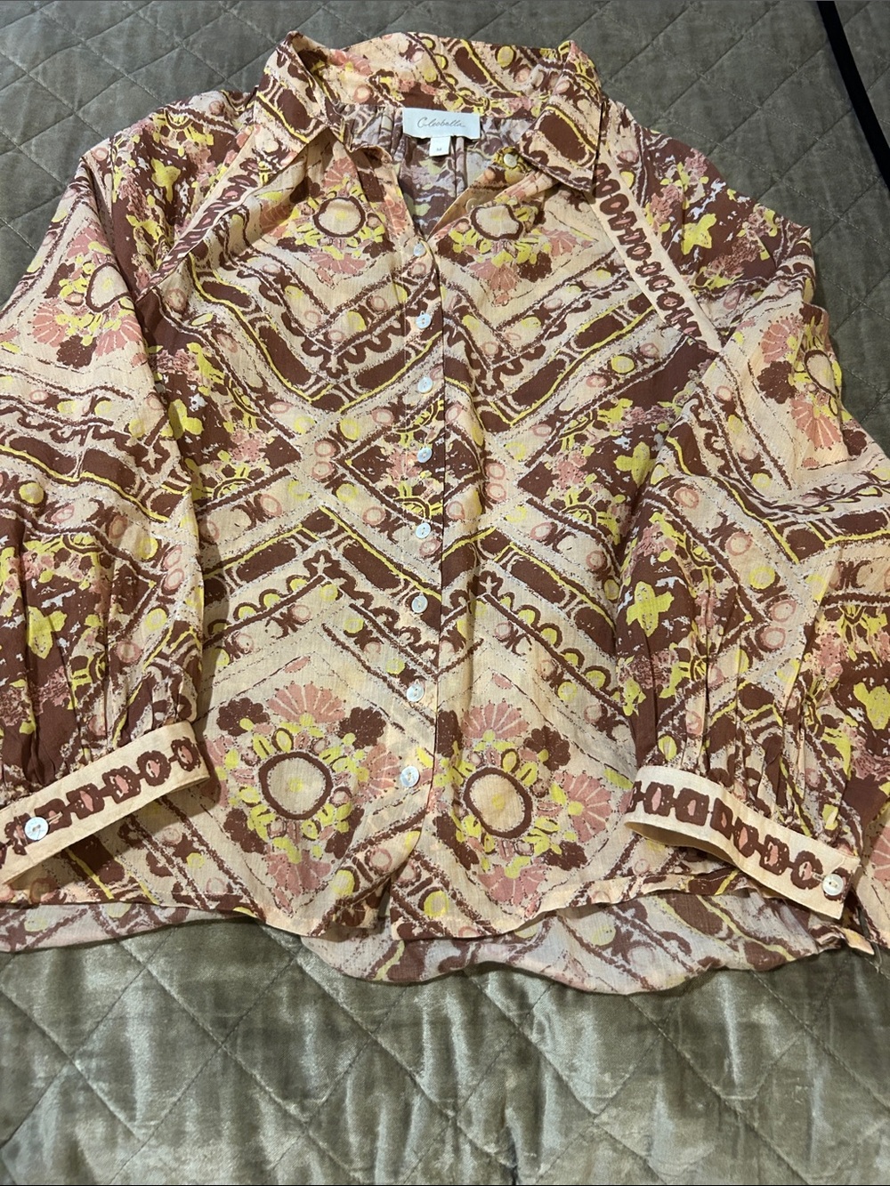 Cleobella Beige & Brown Floral Button-Up Blouse